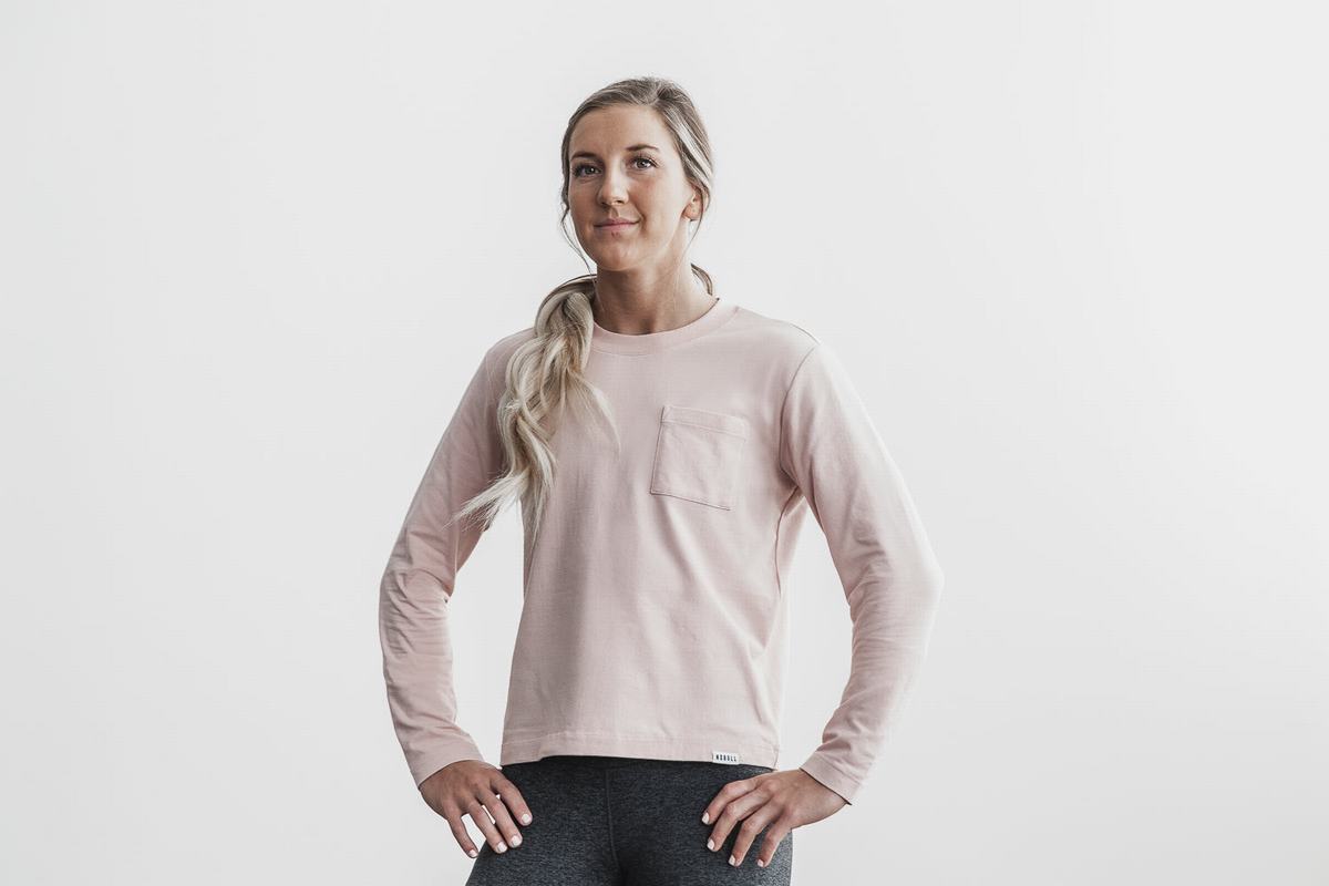 Nobull Heavyweight Pocket Boxy Women\'s Long Sleeves Rose | Australia (GS9370)